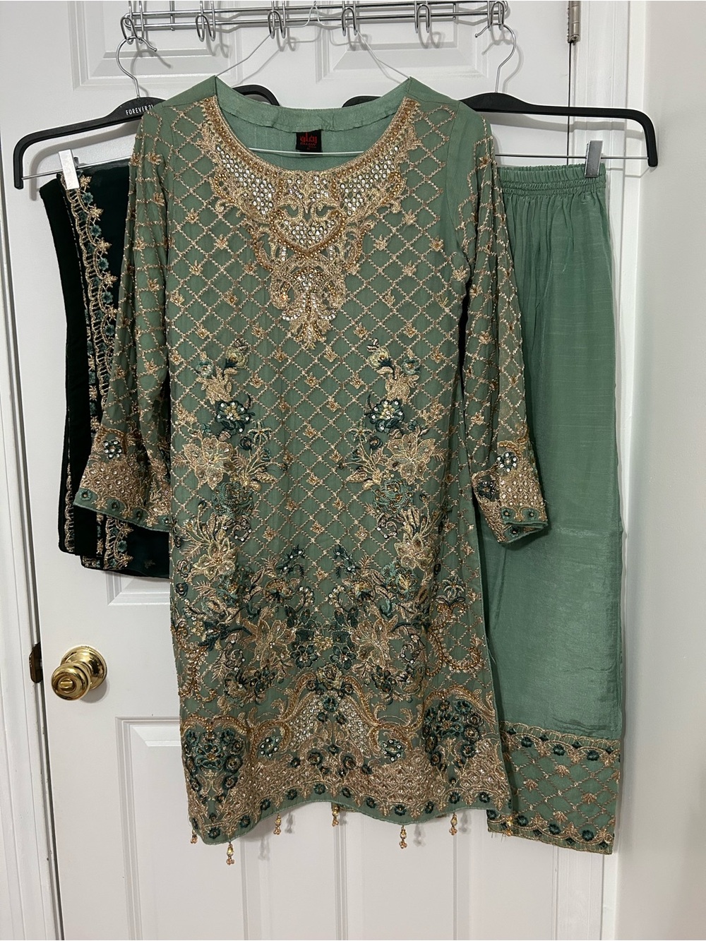 RMAW 3 piece stitched Pakistani suit in green